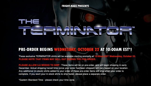 Fright Rags Terminator Info Release