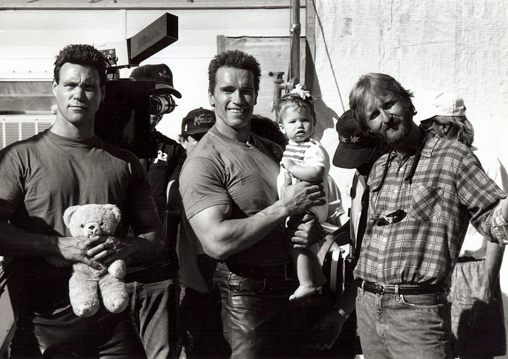 Peter Kent with Arnold and Jim on Terminator 2 Set