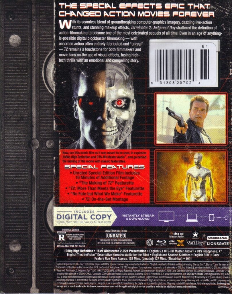 Walmart Exclusive Terminator 2: Judgment Day: Blu-Ray VHS Slip