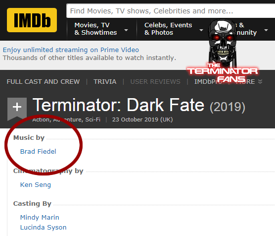 Brad Fiedel Terminator 6 AKA Terminator : Dark Fate