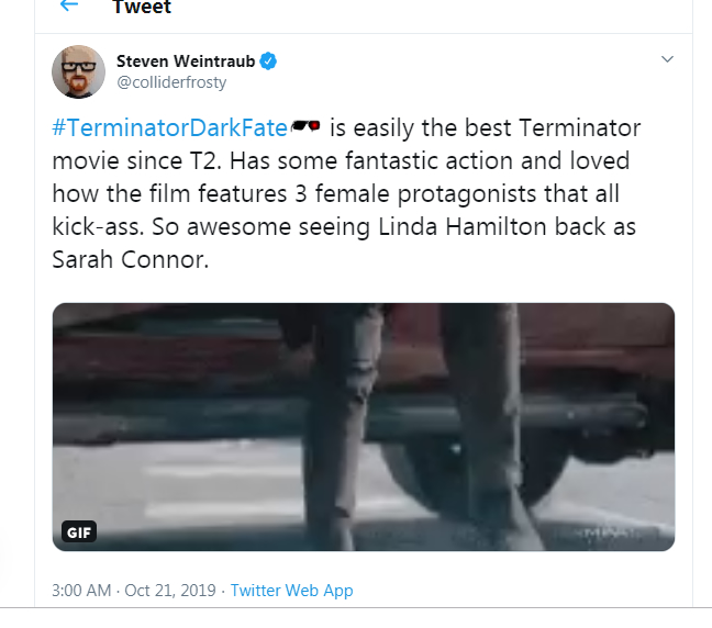 Frosty from Collider hails T:DF as being the best Terminator movie since T2