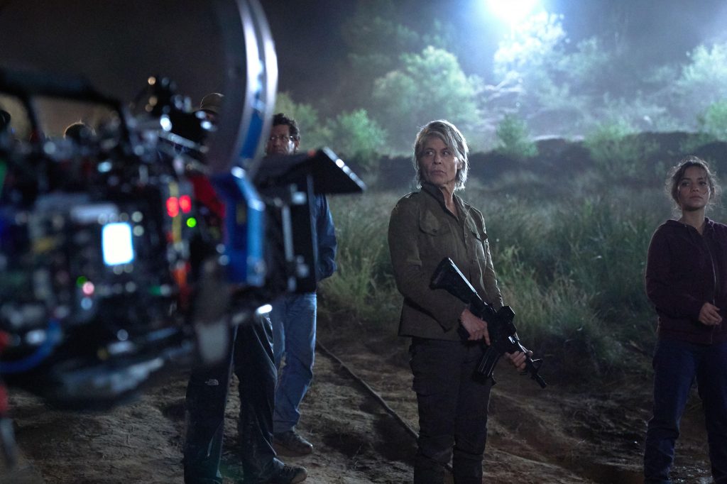 Linda Hamilton and Natalia Reyes on the set of Skydance Productions and Paramount Pictures' "TERMINATOR: DARK FATE."