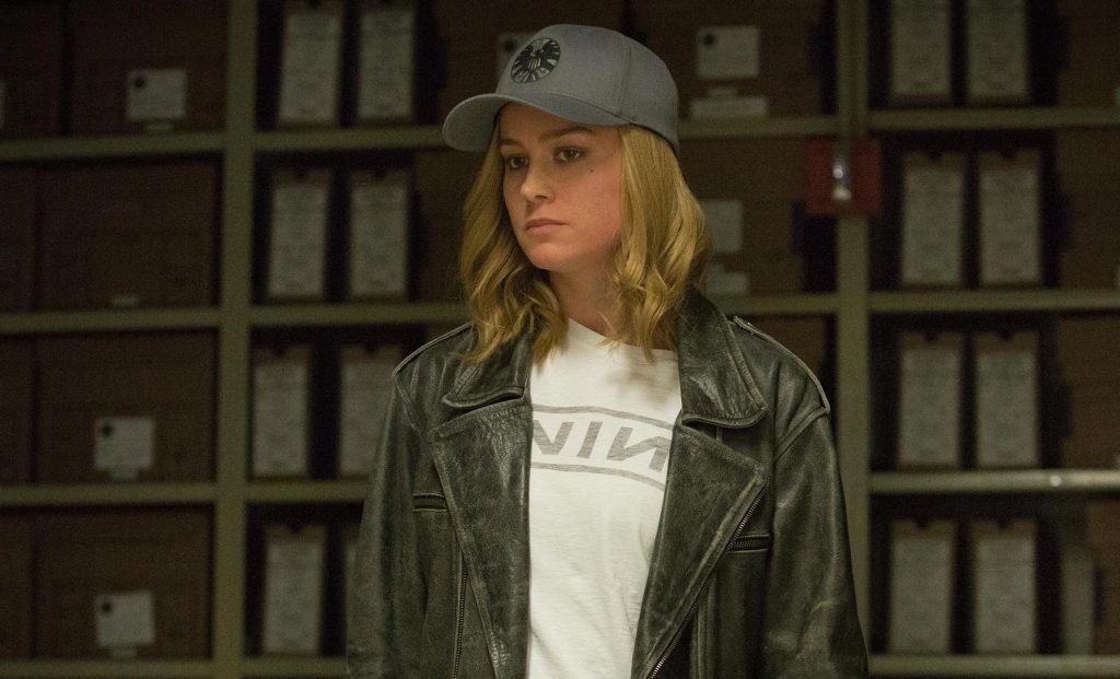 Captain Marvel wearing Nine Inch Nails T-Shirt and Leather Jacket