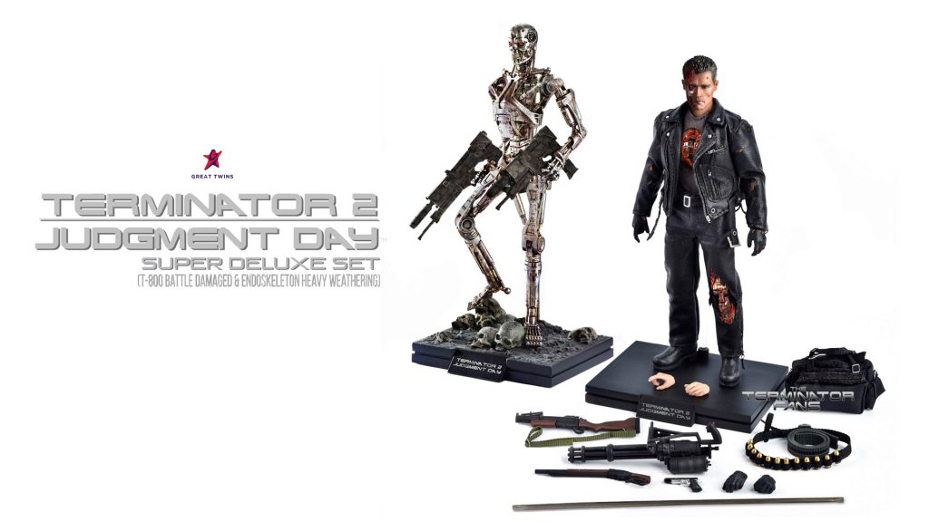 Twelfth Scale Supreme Action Figure (Terminator 2: Judgment Day Super Deluxe Set – T-800 Battle Damaged & Endoskeleton Heavy Weathering)