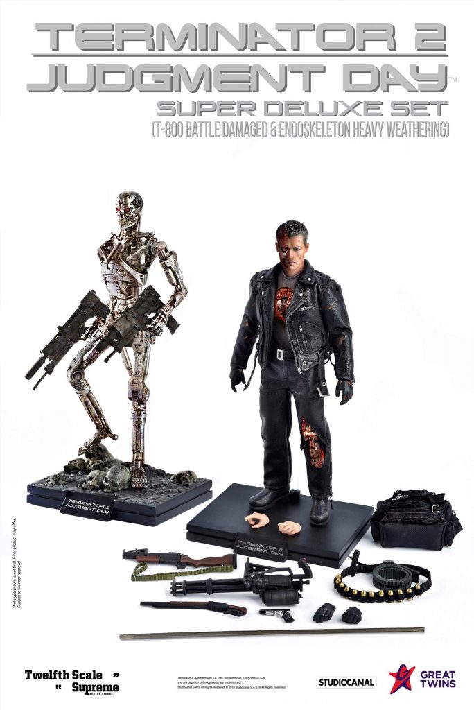 Twelfth Scale Supreme Action Figure (Terminator 2: Judgment Day Super Deluxe Set – T-800 Battle Damaged & Endoskeleton Heavy Weathering)