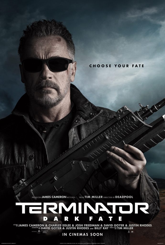Terminator : Dark Fate Poster Featuring Arnold Schwarzenegger wearing sunglasses