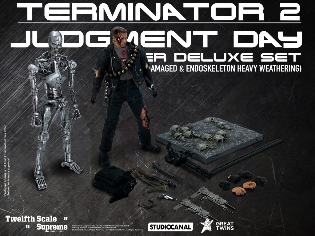 Great Twins TWELFTH SCALE SUPREME ACTION FIGURE (TERMINATOR 2: JUDGEMENT DAY SUPER DELUXE SET – T-800 BATTLE DAMAGED & ENDOSKELETON HEAVY WEATHERING)