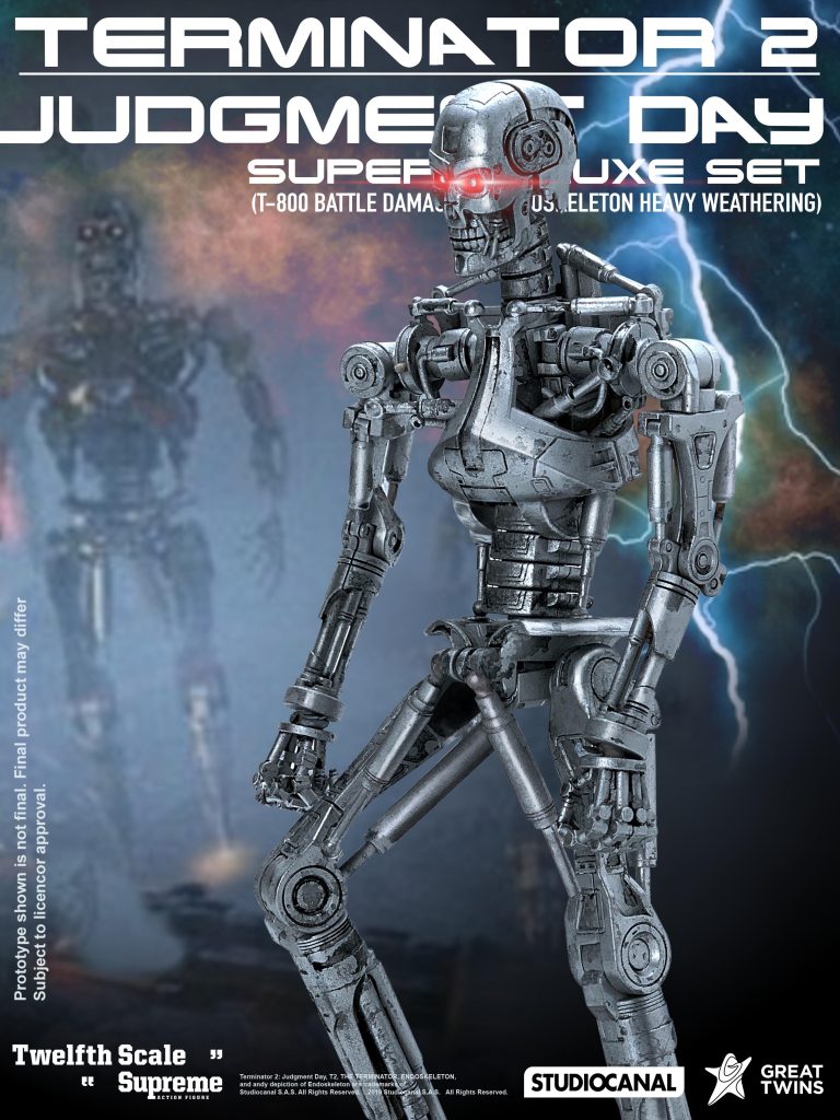 Great Twins TWELFTH SCALE SUPREME ACTION FIGURE (TERMINATOR 2: JUDGEMENT DAY SUPER DELUXE SET – T-800 BATTLE DAMAGED & ENDOSKELETON HEAVY WEATHERING)