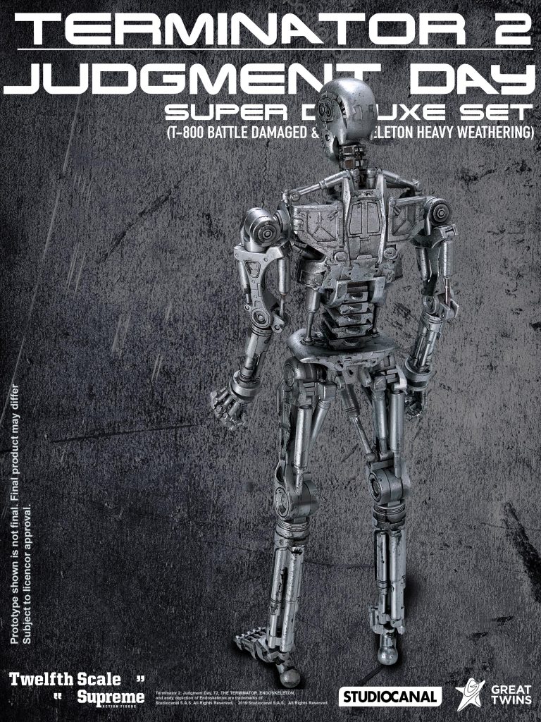 Great Twins TWELFTH SCALE SUPREME ACTION FIGURE (TERMINATOR 2: JUDGEMENT DAY SUPER DELUXE SET – T-800 BATTLE DAMAGED & ENDOSKELETON HEAVY WEATHERING)