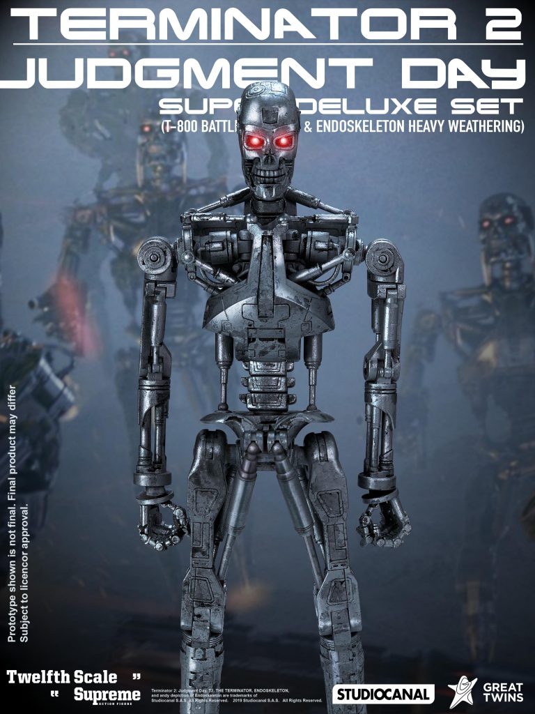 Great Twins TWELFTH SCALE SUPREME ACTION FIGURE (TERMINATOR 2: JUDGEMENT DAY SUPER DELUXE SET – T-800 BATTLE DAMAGED & ENDOSKELETON HEAVY WEATHERING)