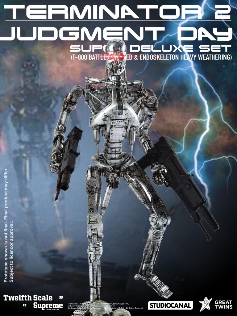 Great Twins TWELFTH SCALE SUPREME ACTION FIGURE (TERMINATOR 2: JUDGEMENT DAY SUPER DELUXE SET – T-800 BATTLE DAMAGED & ENDOSKELETON HEAVY WEATHERING)