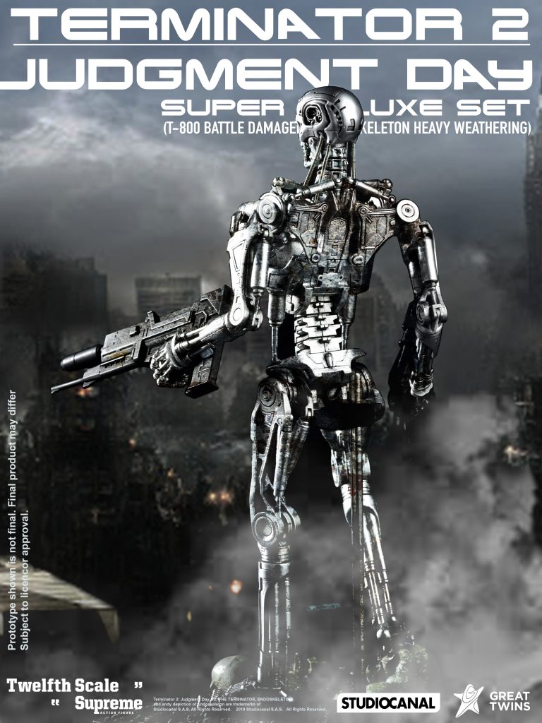 Great Twins TWELFTH SCALE SUPREME ACTION FIGURE (TERMINATOR 2: JUDGEMENT DAY SUPER DELUXE SET – T-800 BATTLE DAMAGED & ENDOSKELETON HEAVY WEATHERING)