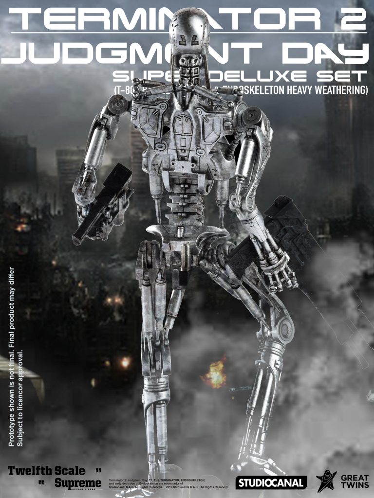 Great Twins TWELFTH SCALE SUPREME ACTION FIGURE (TERMINATOR 2: JUDGEMENT DAY SUPER DELUXE SET – T-800 BATTLE DAMAGED & ENDOSKELETON HEAVY WEATHERING)