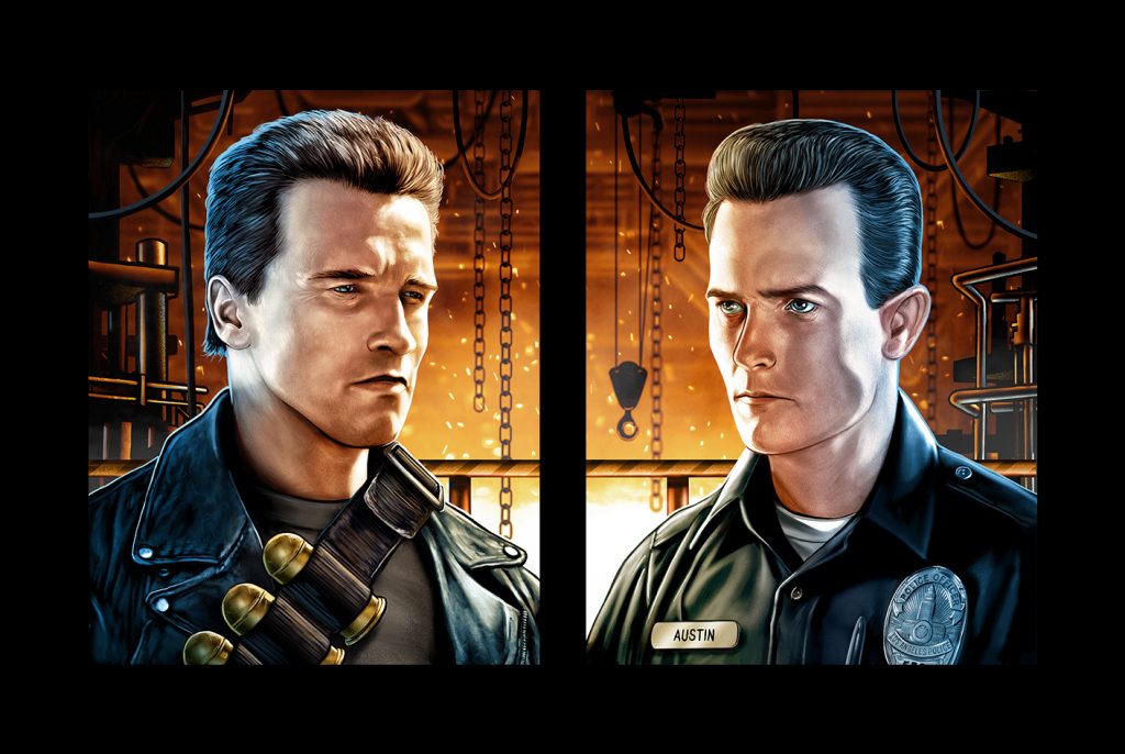 T2 Diptych Uncle Bob and Officer Austin Terminator Fan Art by Cuyler Smith
