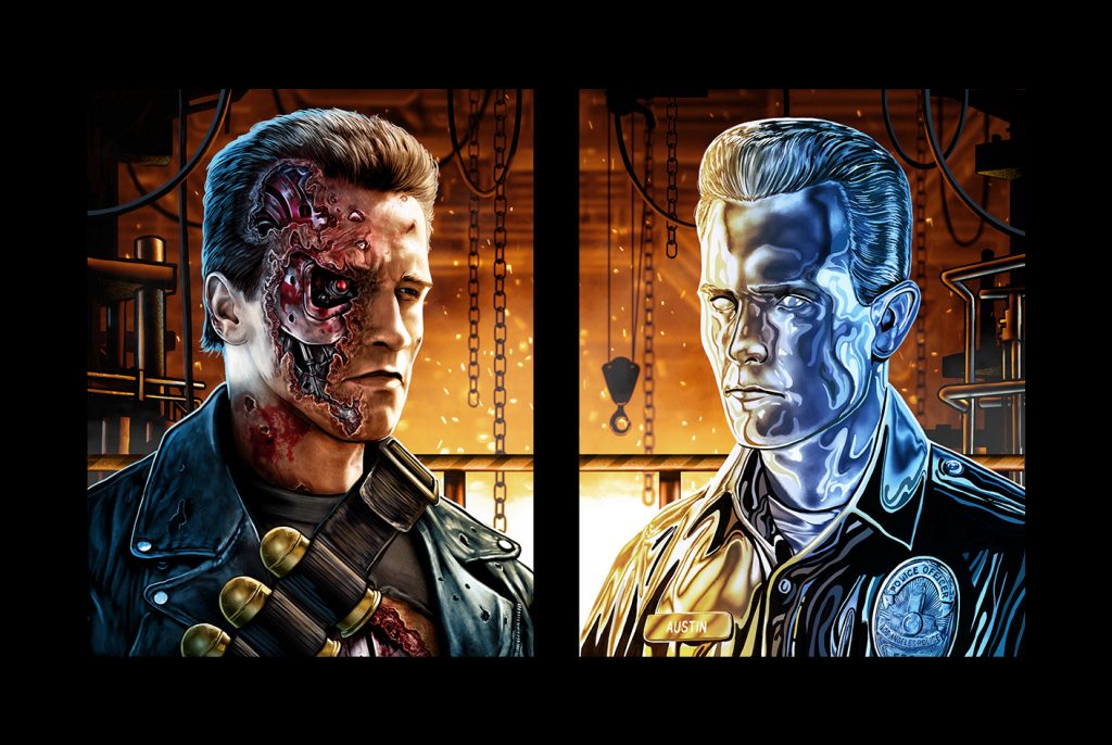 T2 Diptych Uncle Bob and Officer Austin Terminator Fan Art by Cuyler Smith