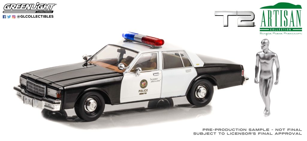 1:18 Artisan Collection - Terminator 2: Judgment Day (1991) - 1987 Chevrolet Caprice Metropolitan Police Car with T-1000 Liquid Metal Android Figure