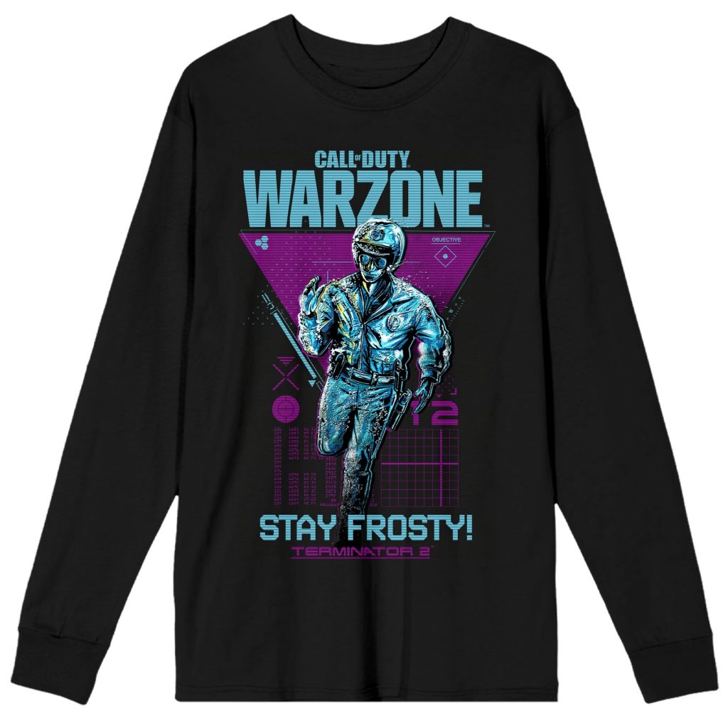 Call Of Duty Warzone X Terminator 2 Stay Frosty Men’s Black Long Sleeve Tee