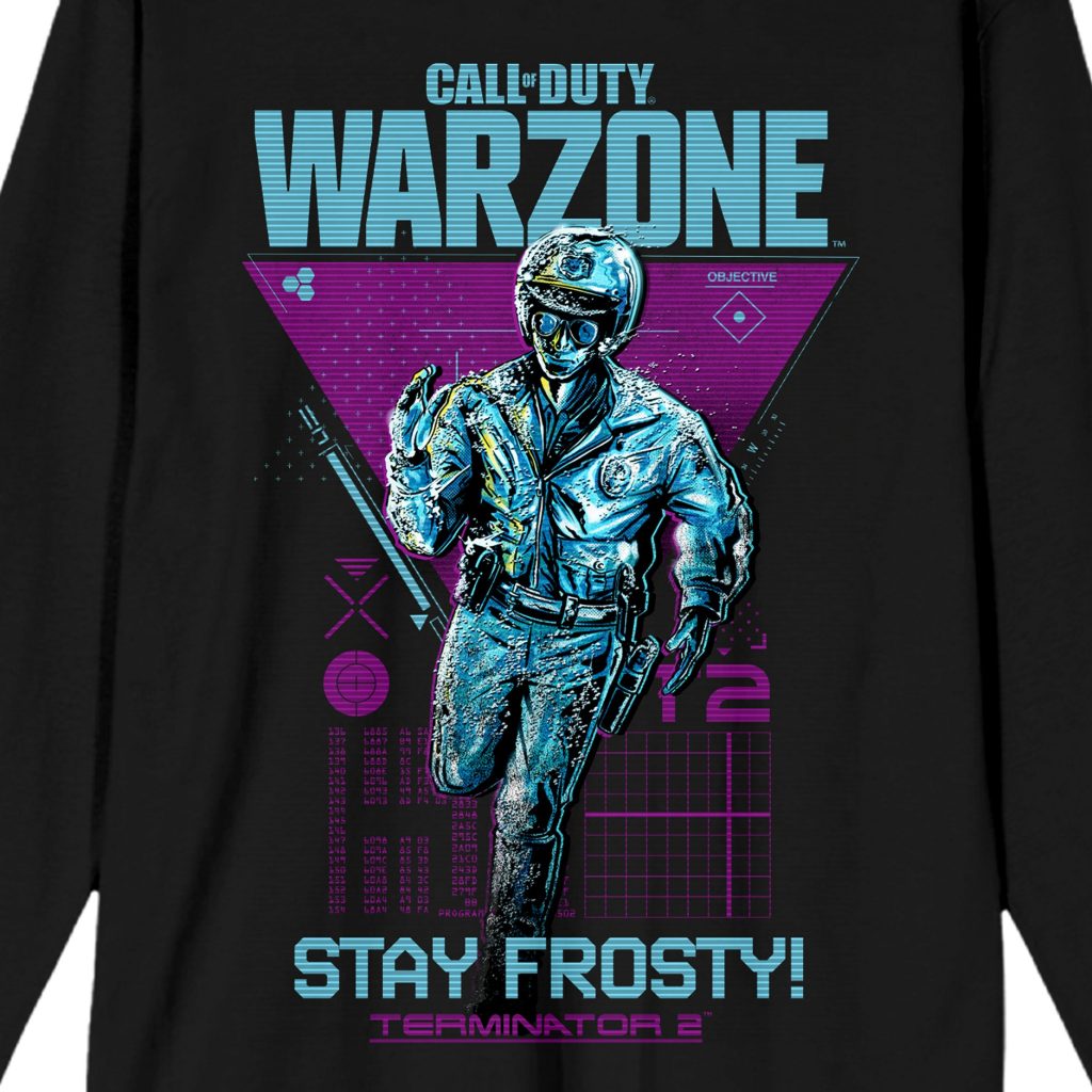 Call Of Duty Warzone X Terminator 2 Stay Frosty Men’s Black Long Sleeve Tee